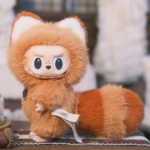 Handmade Custom Labubu Monster Star Eyes Vinyl Face Brown Plush Doll Front View