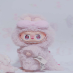 Handmade Custom Labubu Monster White Bunny Vinyl Face Plush Doll Pendant Close Up