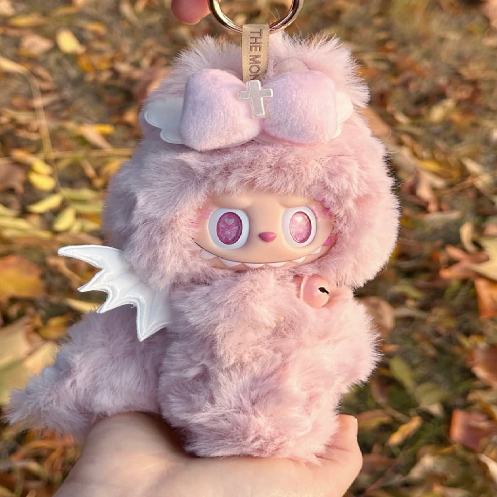 Handmade Custom Labubu Monster White Bunny Vinyl Face Plush Doll Pendant Side View